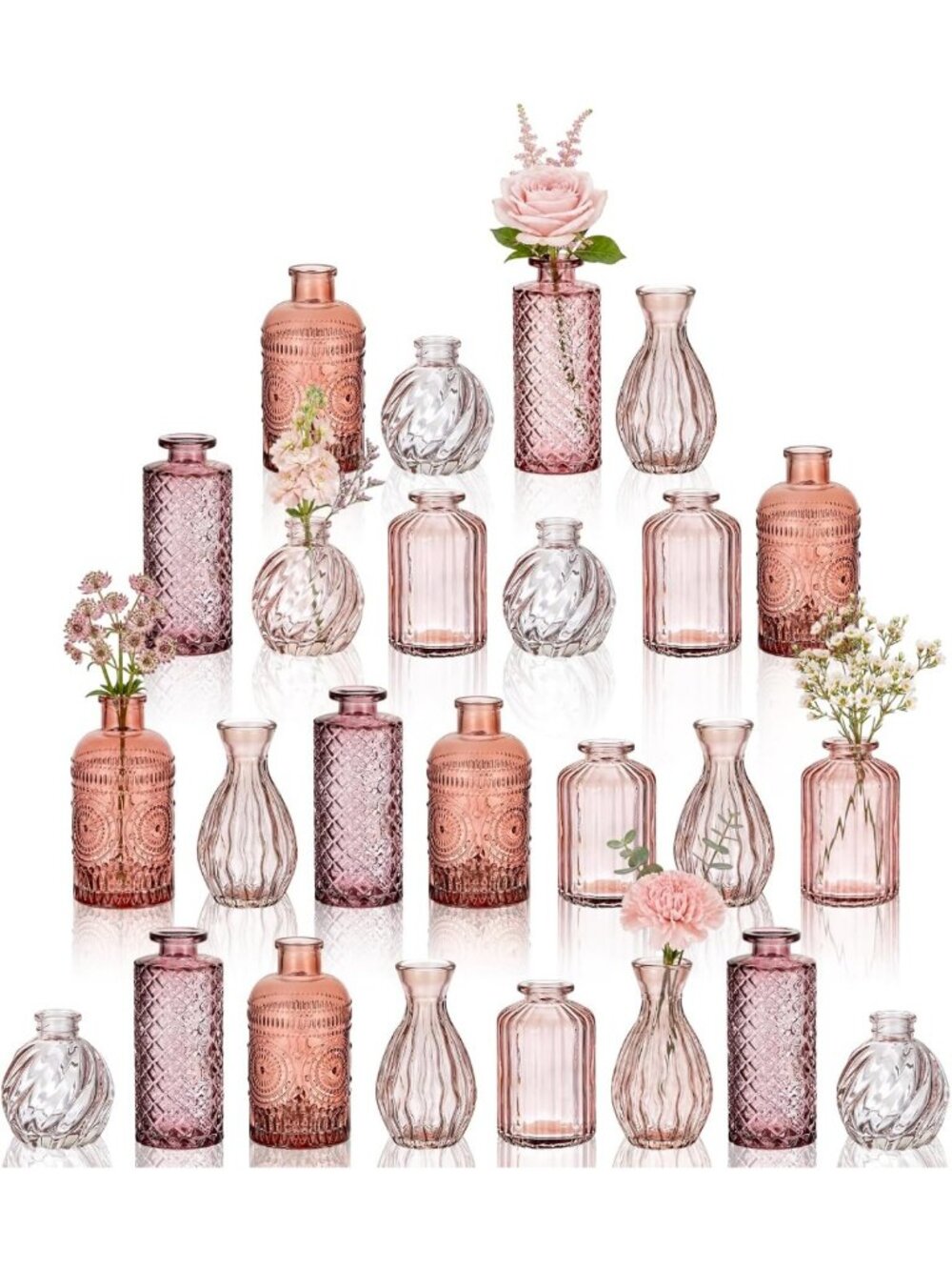 25 Pink Flower Vases Set of 25 | Small Bud Vases for Centerpieces & Decor